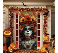 Dia De Los Muertos Door Cover Day of The Dead Photo Backdrop Sugar Skull Altar Mexican Fiesta Party Decorations and Supplies for Home