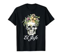 Dia De Los Muertos El Jefe Floral Sugar Skull Boss Artwork Value Graphic T-Shirt, Men, Black, M