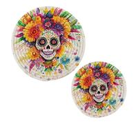 Dia De Los Muertos Mexican Hot Plate Trivet Heat Resistant Hot Pads Trivets 2Pcs Cotton Rope Bowl Mat for Table Necessity