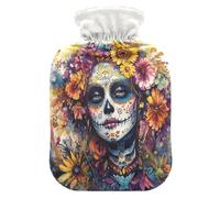 Dia De Los Muertos Mexican hot Water Bottles with Soft Cover, 2L Water Bags for Menstrual Cramps, Period Cramps, compresas calientes para el vientre
