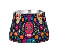 Dia De Los Muertos Mexican Sugar Skull Flower Feeder Dogs Bowls with Stand Stainless Steel Raised Cat Bowl for Loving Pet Whisker Fatigue platos de comida para gatos