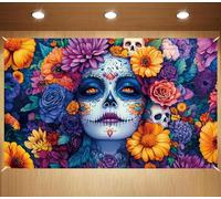 Dia De Los Muertos Photo Backdrop Day of The Dead Banner Sugar Skull Altar Mexican Fiesta Party Decorations and Supplies for Home