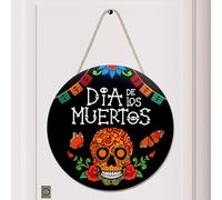 Dia De Los Muertos Skeleton Wooden Door Sign Day of the Dead Hanging Sign Sugar Skull Hanging Wall Welcome Sign Mexican Themed Party Decorations Halloween Tree Ornaments for Home