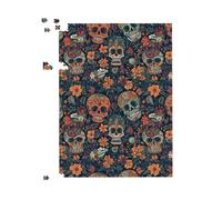 Dia De Los Muertos Skulls Jigsaw Puzzle Warren Reed - Designer Orange 1000 Piece