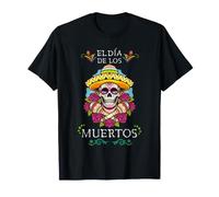 Dia de Los Muertos Sombrero Skull Roses Mexican Art T-Shirt