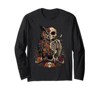Dia De Los Muertos Sugar Skull Owl Floral Mexican Long Sleeve T-Shirt