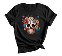 Dia De Los Muertos T-Shirt | Day of The Dead Shirt | Sugar Skull Mexican Tee | Halloween Spooky Season Graphic Women Top | Festival Costume Gift 16 Black