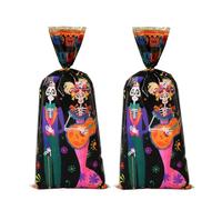 Dia De Los Muertos Treat Bags 100PCS, Music-loving Skull Skeleton Couple - Day of the Dead Cellophane Goodie Candy Snack Party Favors Gift Bags for Mexico Theme Mexican Party Cinco De Mayo Decoration