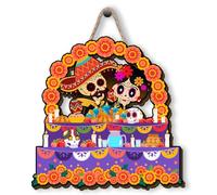 Dia De Los Muertos Wooden Wreaths for Front Day of The Dead Welcome Sign Dia De Los Muertos Decorations for Home Party
