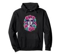 Dia de Muertos Cinco de Mayo Sugar Skull Women Pink Roses Pullover Hoodie