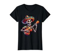 Dia De Muertos Skeleton Mexican Mariachi Value Graphic T-Shirt, Women, Black, M