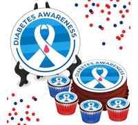Diabetes Awareness Circle 8 INCH Cake or Cupcake Icing Toppers - Cake Decorations Perfect For Cakes Brownies Cookies Muffins & More! (15 x Circle Cupcake Toppers (5cm x 5cm))