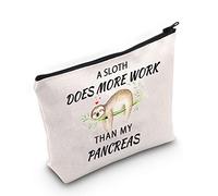 Diabetes Awareness Gift A Sloth Does More Work Than My Pancreas Makeup Bag Sloth Lover Cosmetic Bag Diabetic Support Gift Diabetic Supply Bag with Zipper, A Sloth Does More Work White Bag