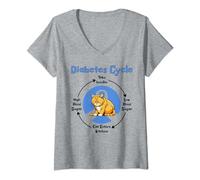 Diabetes Cycle Funny Awareness Month T1D Cat Lover V-Neck T-Shirt