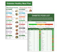 Diabetes Food List Chart,2PCS Diabetes Food List and Meal Planner with Serving Size, Carbs, Calories, and Glycemic Index for Blood Sugar Control
