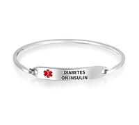 Diabetes On Insulin Identification Medical ID Sleek Bangle Bracelet Stainless Steel Custom Engraved