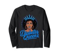 Diabetes Queen Black African Melanin Women Blue Warrior Long Sleeve T-Shirt
