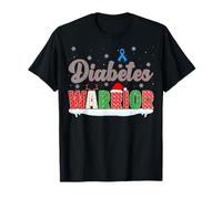 Diabetes Warrior Christmas Santa Hat Blue Ribbon Awareness T-Shirt