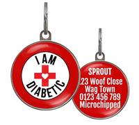 Diabetic Dog Tag - Add Your Text to Back - 36 Colour Options - 2 Sizes - Medical Alert Pet ID - I Am Diabetic, Insulin Needed - Custom Double-Sided Dog Tag - Durable Health Tag for Dogs