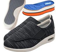 Diabetic Edema Shoes Mens Adjustable Closure Breathable Mesh Sneakers Extra Wide Lightweight Anti Slip Walking Shoes for Elderly Heel and Foot Pain Relief,Black grey,41EU