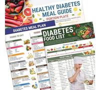 Diabetic Food Chart & Meal Planner, 3 Pieces Laminated Diabetes Food List, Low Carb Glycemic Index Wall Charts, Meal Planner Book, Comprehensive Diet Food Guide for Diabetic