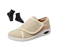 Diabetic Foot Shoes, Men's Elderly Breathable Plantar Fasciitis Adjustable Diabetic Edema Shoes, Comfy Indoor Outdoor Extra Wide House, for Neuropathy Swollen Feet Shoes Pain Relief(Khaki,5.5 UK)