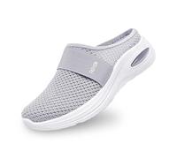 Diabetic-Friendly Backless Trainers Women | Air Cushion Slip-On Walking Shoes with Extra Wide Toe Box | Orthopedic Support Mules for Swollen Feet (UK 3-8, Storm Grey)