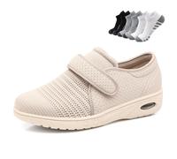 Diabetic Health Shoes, Wide Last Design Breathable Cushioning Walking Shoes(Beige,6.5 UK)