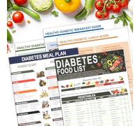 Diabetic Nutrition Food Chart Set - Diabetic-Friendly Food Selection Guide, Daily Meal Recipe Guide & Low Glycaemic Index Food Calorie Chart