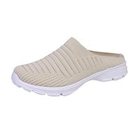 Diabetic Shoes Backless Trainers Women | Non Slip Slip-On Walking Shoes with Extra Wide Toe Box | Orthopedic Support Mules for Swollen Feet | Soft Breathable Clogs | Casual House Slippers Shoe Beige