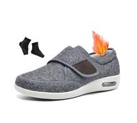 Diabetic Shoes for Men, Men Winter Thermal Plush Fleece Lined Adjustable Wide Width Elderly Diabetic Shoes, Easy Close Orthopedic Sneakers, for Elderly, Swollen Feet, Plantar Fasciitis(Grey,11.5 UK)