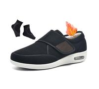 Diabetic Shoes for Men, Men Winter Thermal Plush Fleece Lined Adjustable Wide Width Elderly Diabetic Shoes, Easy Close Orthopedic Sneakers, for Elderly, Swollen Feet, Plantar Fasciitis(Black,11.5 UK)