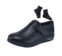 Diabetic Shoes for Men, Men's Comfy Leather Adjustable Breathable Swollen Feet Diabetic Shoes, Lightweight Slip-Resistant Outdoor Sneakers, for Elderly, Hammertoe, Arthritis Bunions(Black,5 UK)