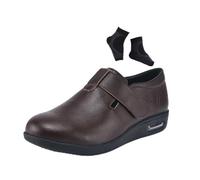 Diabetic Shoes for Men, Men's Comfy Leather Adjustable Breathable Swollen Feet Diabetic Shoes, Lightweight Slip-Resistant Outdoor Sneakers, for Elderly, Hammertoe, Arthritis Bunions(Brown,10 UK)