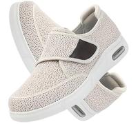 Diabetic Shoes for Men Slip on Walking Disability for Swollen Feet Hook & Loop Slippers for Extra Wide Width Orthopedic Adjustable Closure Sneakers Lightweight Anti Sneaker(Beige,6 UK)