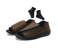Diabetic Slippers, Mens Stylish Slip-On Wide Summer Breathable Open Toe Diabetic Sandals, Fattening and Widening Feet Walking Edema Sneakers, for Elderly Diabetic Plantar Fasciitis(Brown,11 UK)