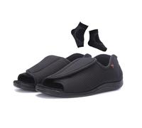 Diabetic Slippers, Mens Stylish Slip-On Wide Summer Breathable Open Toe Diabetic Sandals, Fattening and Widening Feet Walking Edema Sneakers, for Elderly Diabetic Plantar Fasciitis(Black,11.5 UK)