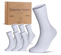 Diabetic socks without elastic waistband and seamless, 97% cotton (6 pairs), diabetic socks with comfort waistband for men and women, White, 43-46