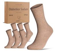 Diabetic socks without elastic waistband and seamless, 97% cotton (6 pairs), diabetic socks with comfort waistband for men and women, beige, 35-38