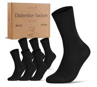 Diabetic socks without elastic waistband and seamless, 97% cotton (6 pairs), diabetic socks with comfort waistband for men and women, black, 39-42