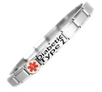 Diabetic Type 2 Medical ID Alert Bracelet - Stainless Steel - One Size fits All - Totally Adjustable