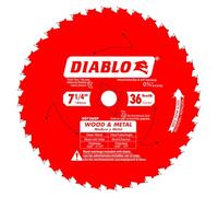 Diablo Carbide Saw Blade for Wood and Metal - 7-1/4" Diameter, 36 C-ATB Teeth, 5/8" Arbor, .067" Kerf, 5° Hook Angle, .051" Plate, 8000 Max RPM - D0736GPA