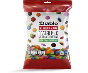 Diablo Chocolate Candy Coated Buttons - No Sugar Added, Bite Size Colorful Shell Coating - Sweetened with Stevia, Perfect for Gifting Chocolates - 40g, Milk Chocolate, Pack of 1