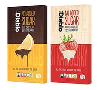 Diablo No Added Sugar Chocolate Bar - 2 Flavour Selection of Dark Chocolate with Orange & White with Strawberry, Sweetened with Stevia, Gluten Free, For Gifts, Birthdays & Hampers, 75g (Pack of 2)