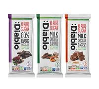 Diablo No Added Sugar Chocolate Bar - 3 Flavour Selection of 80% Dark, Milk with Almonds & Crispy Rice, Sweetened with Stevia, Gluten Free Chocolate for Gifts, Birthdays & Hampers, 75g (Pack of 3)