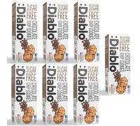 Diablo Sugar Free Chocolate Chip Cookies - Low Sugar Snacks Made with Maltitol, Crunchy Chocolate Flavor Treats for Everyday Snacking, Guilt Free Biscuit Alternative, 130g Pack of 7