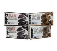 Diablo Sugar Free Sandwich Cookies - Mixed Pack of 2x Extra Dark and 2x Vanilla Cookie, Sugar Free Snacks, Maltitol-Sweetened for Everyday Enjoyment, Sweet Treats For All, 176g 4 Pack