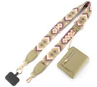 Diaclara Clip and Go Phone Strap with Zipper Pouch- Stylish Crossbody Adjustable Chain Lanyard with Leather Wallet for All Phones, Green