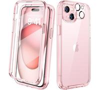 Diaclara Designed for iPhone 15 phone Case, Full Body Rugged Case with Built-in Touch Sensitive Anti-Scratch Screen Protector, with Camera Lens Protector for iPhone 15 6.1" (Clear Pink)