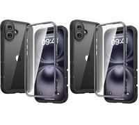 Diaclara Designed for iPhone 16 Case, Full Body Rugged Case with Built-in Touch Sensitive Anti-Scratch Screen Protector, Upgraded [Full Camera Protection] for iPhone 16 6.1" (Black) (Pack of 2)
